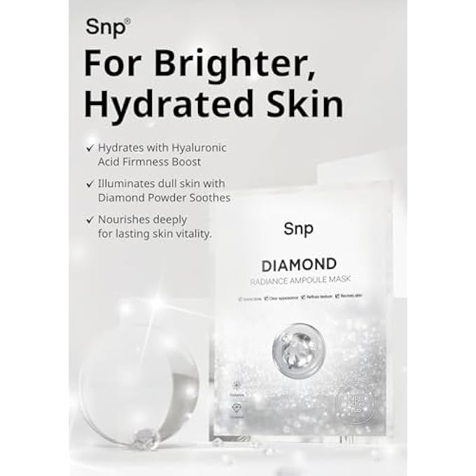 SNP 100% DIAMOND + 1000MG HYALURONIC ACID SHEET MASK | TIGHTENING, HYDRATING, AND NOURISHING WITH REAL DIAMONDS FOR ALL OILY SKIN TYPES | KOREAN FACE MASK SKINCARE | FACIAL MOISTURIZING | 10 SHEETS - Image 3